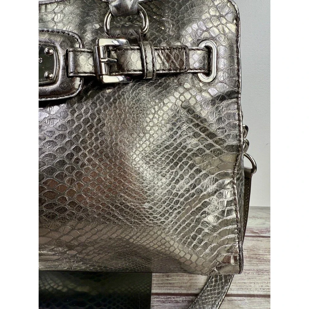 MICHAEL KORS Large Hamilton Gray Luxury Embossed Leather Satchel Shoulder Bag - Picture 17 of 17